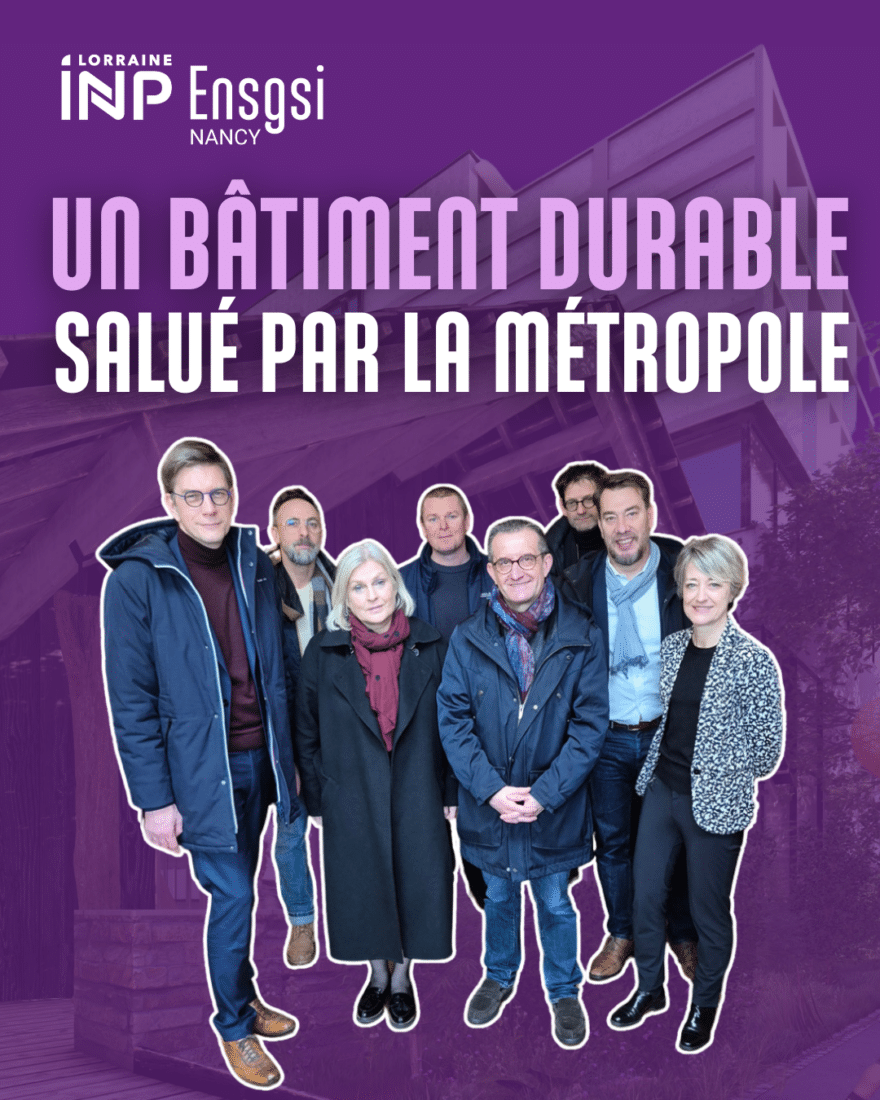 Mathieu Klein en visite sur le chantier du bâtiment bois de l’ENSGSI aux côtés de Laure Morel et des partenaires du projet Maison DHDA.