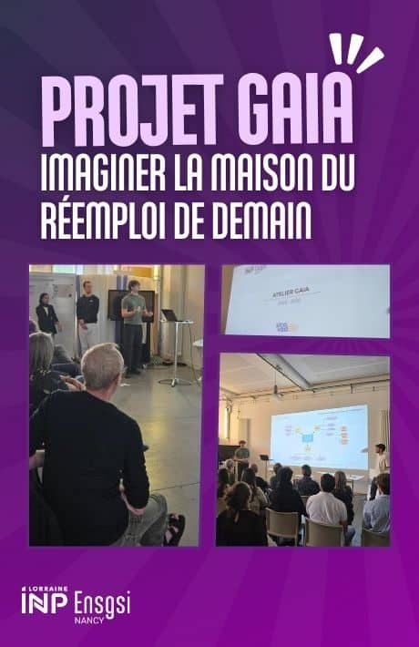 Étudiants de l'ENSGSI, de l'EEIGM et de l'ENSAN lors de la restitution finale du projet GAIA consacré à la future Maison du Réemploi du SICOVAD.
