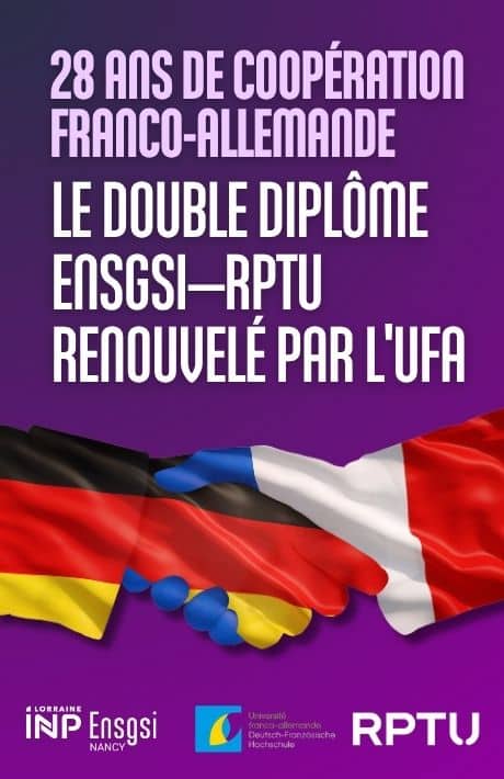 Poignée de main symbolisant la coopération franco-allemande entre la France et l’Allemagne, avec les drapeaux des deux pays en arrière-plan.